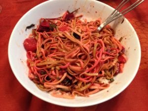red and golden beet fettuccine