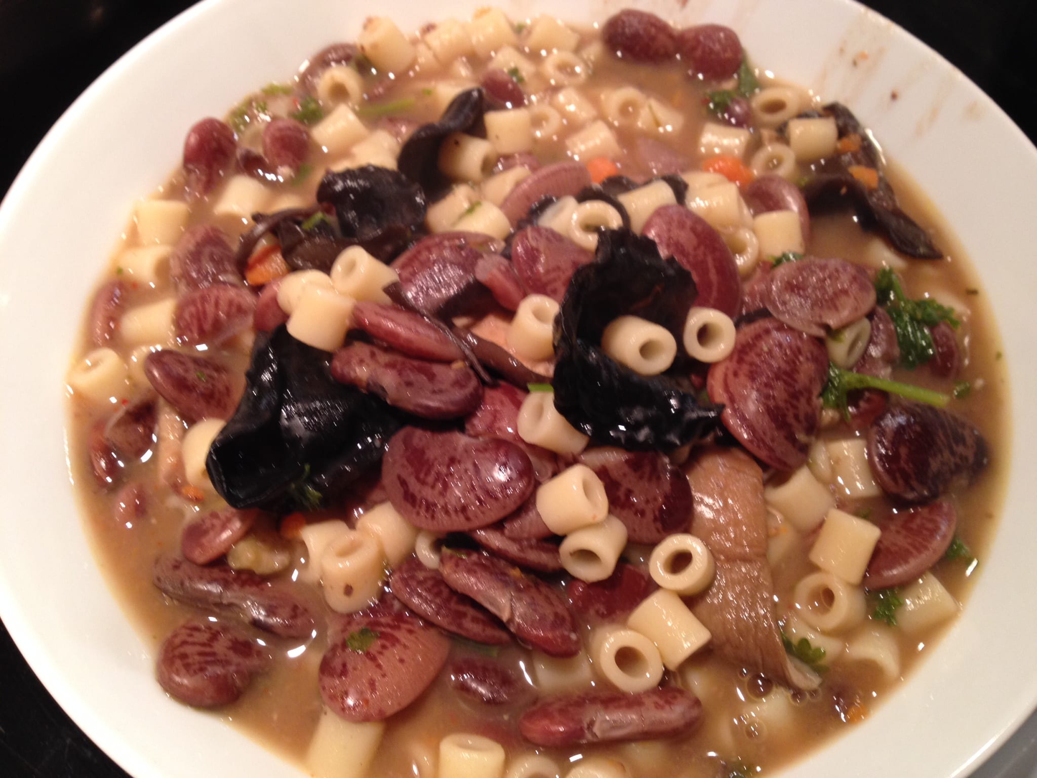 Chestnut Beans and Wild Mushroom Soup- Winter Pasta Fazul