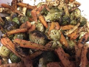 Lemon Roasted Brussel Sprouts Carrots and Parsnips