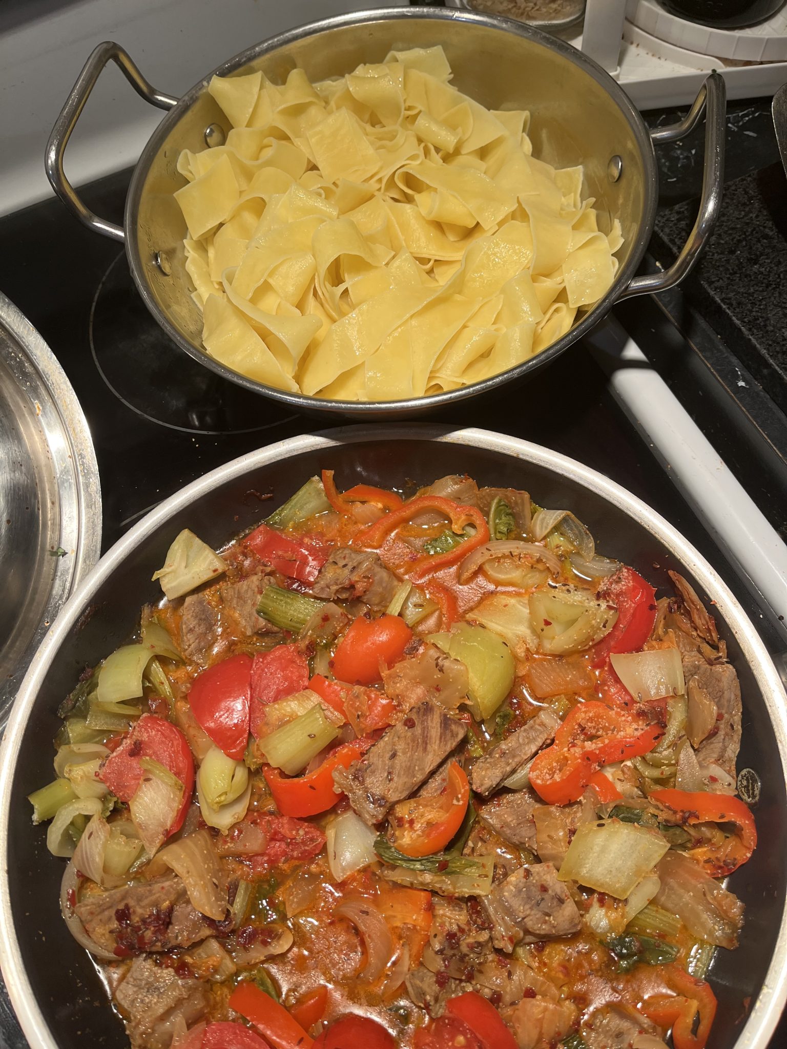 Kimchi Beef over Pappardelle