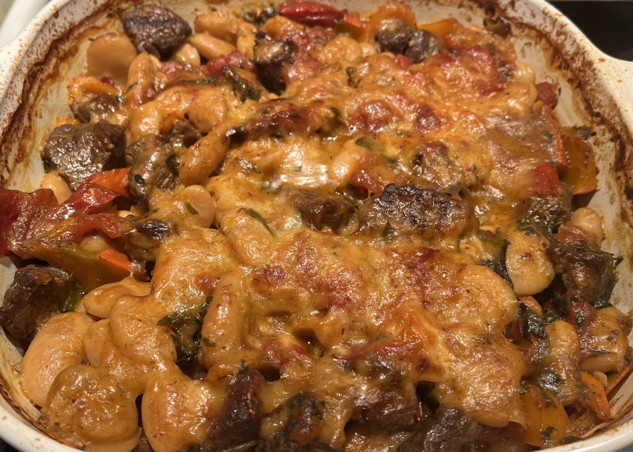 Baked Corona Beans with Beef and Squash