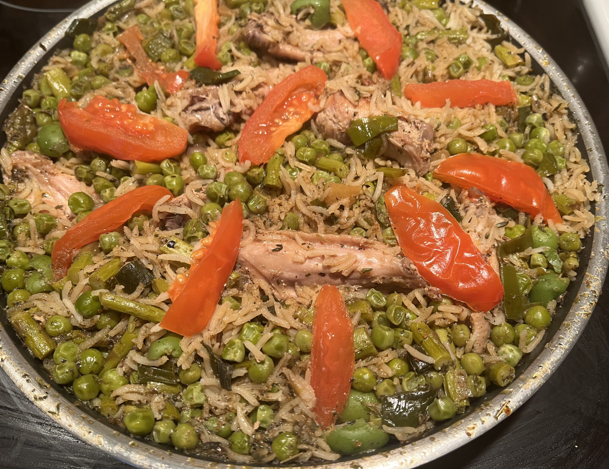 Harissa Chicken with Spring Veggies and Rice