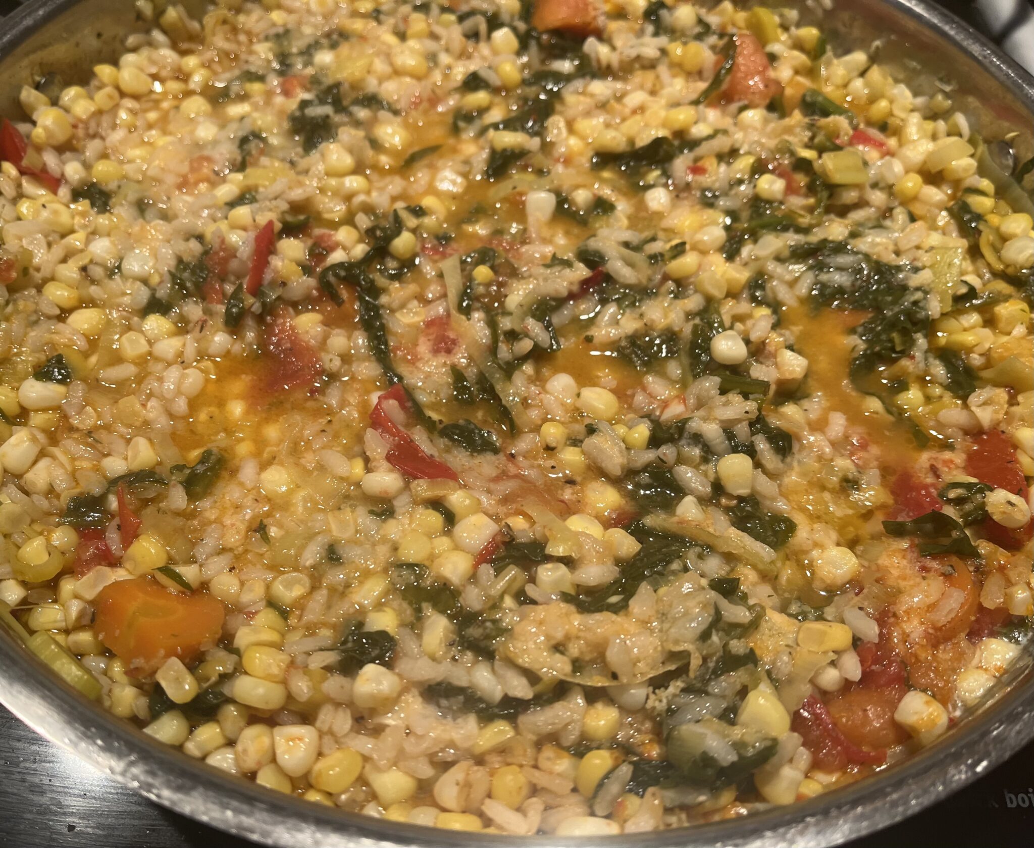 Corn Risotto with Spinach and Tomato