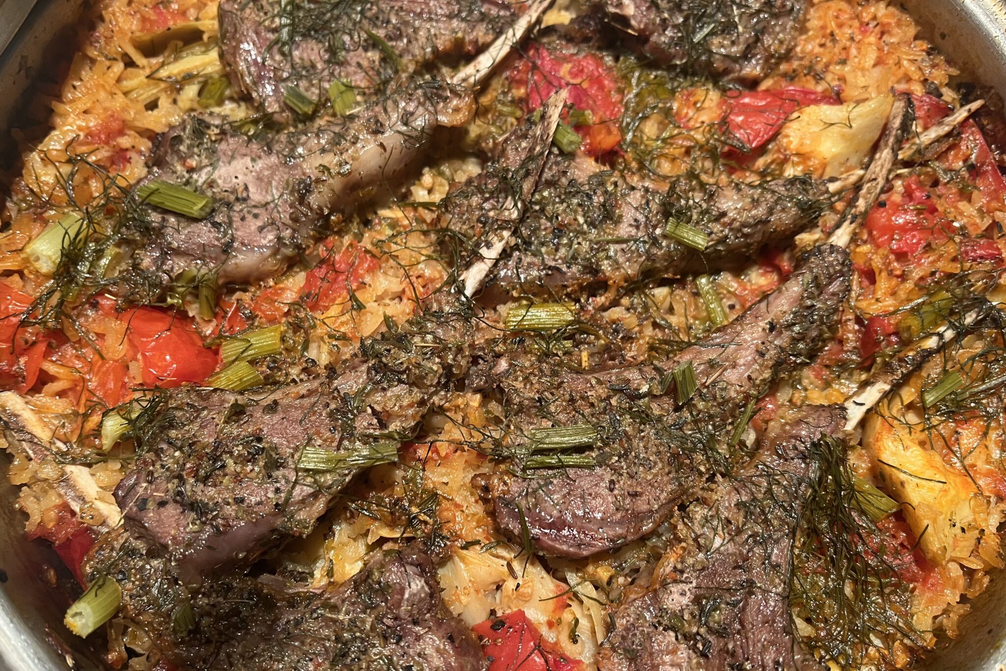 Greek Lollipop Lamb Chops and Rice with Tomato and Artichoke