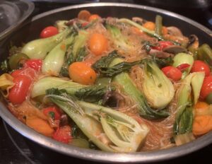 Sautéed Baby Bok Choy with Glass Noodles in Miso Broth