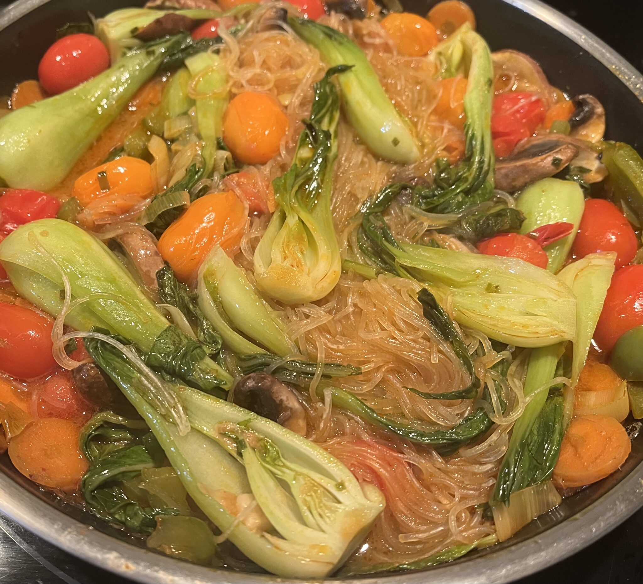 Sautéed Baby Bok Choy with Glass Noodles in Miso Broth